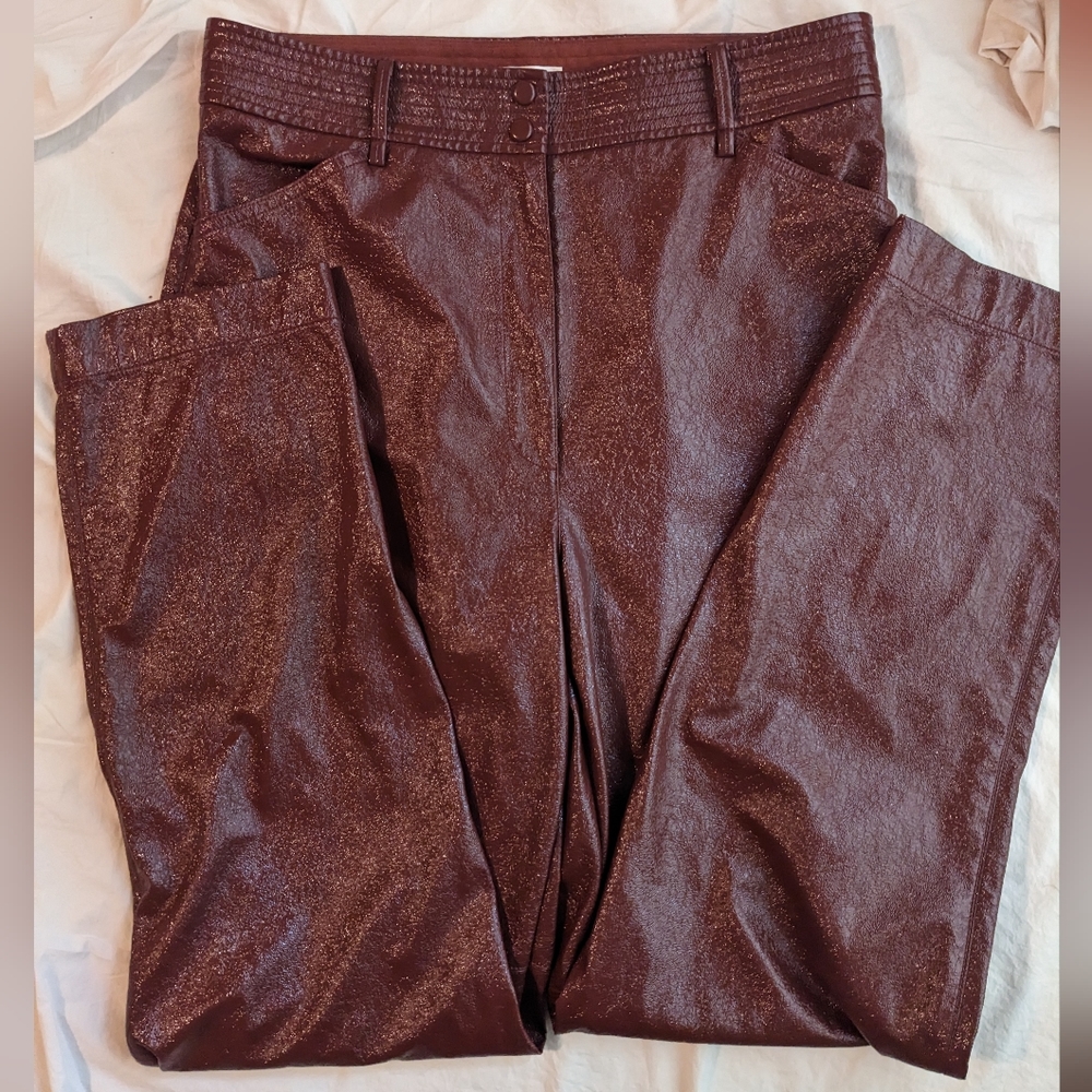 Aritzia Wilfred Maroon Vegan Leather Pants, Sz 12